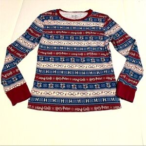 Harry Potter Christmas Size Large Long Sleeve Pajama Fitted‎ Shirt Top Burgundy